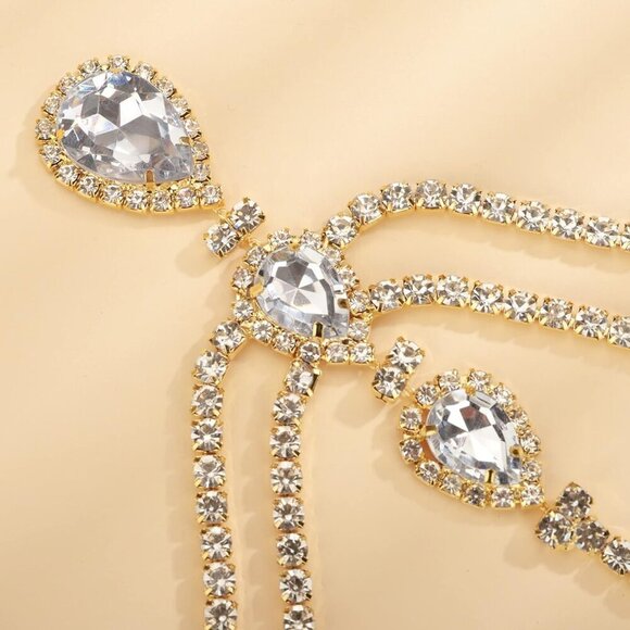 Wedding Gold Rhinestone Head Chain with Clip Bridal Hair Accessories